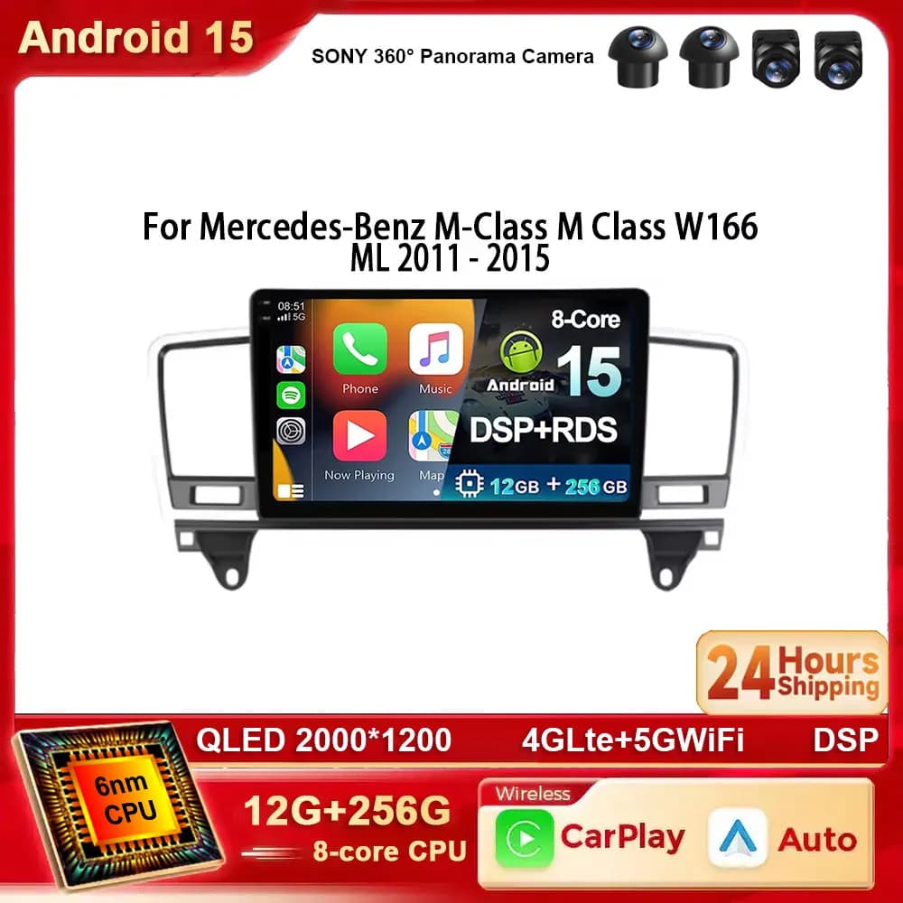 Android 15 2K QLED Autoradio Per Mercedes-Benz Classe M Classe M W166 ML 2011 - 2015 Carplay 2 Din Stereo Touch Screen 4G WIFI BT
