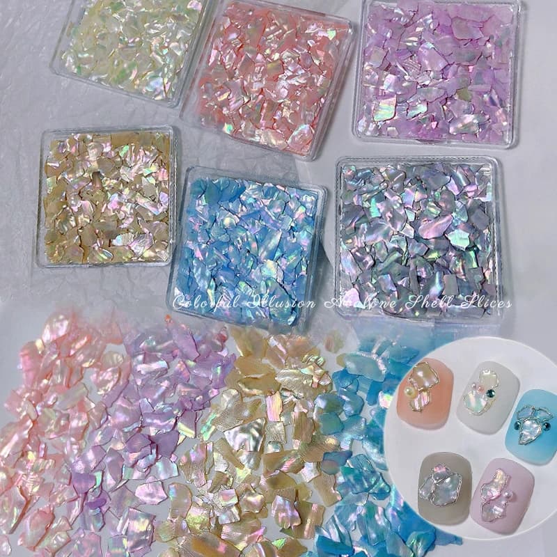 Fantasy Shell Slices Nail Decorations Fine Polishing Colour Ultra Thin Aurora Natural Shell Sequins Nails Design 3D Accessories