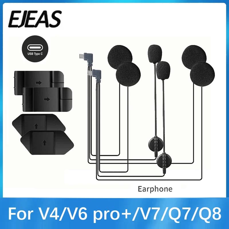 Auricolare originale per EJEAS V4PLUS /V6 PRO + Tipo-C Spina Casco moto Auricolare con altoparlante Microfono Clip e base opzionali