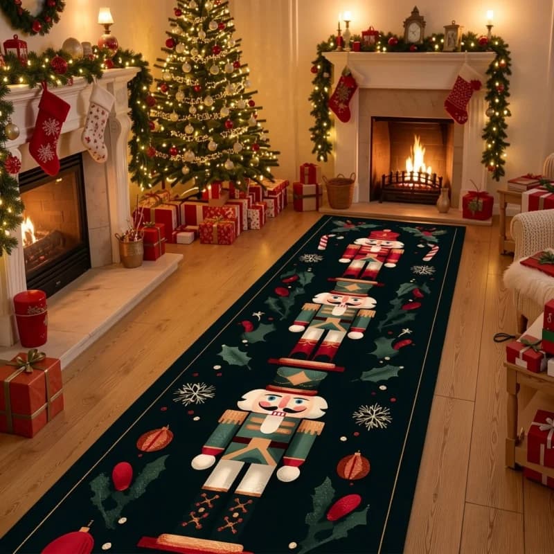 VIKAMA Christmas Nutcracker Long Runner Rug Soft Non‑Slip Washable Hallway Carpet Xmas Holiday Home Decor