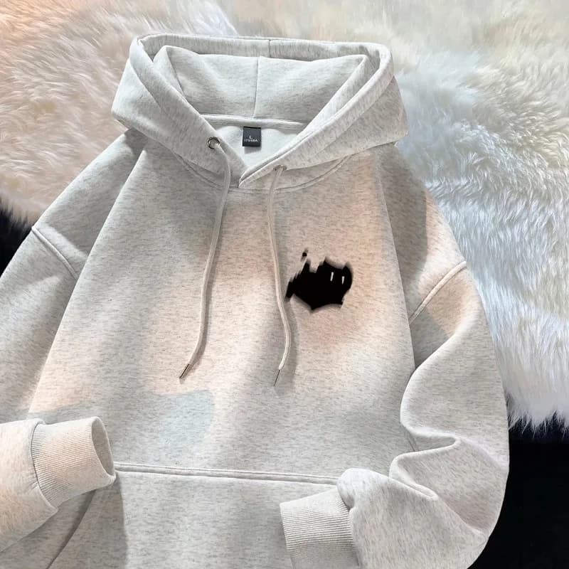 Felpa con Cappuccio da Uomo, Trendy, Versatile, Stile Hong Kong, Streetwear Americano con Stampa, Cappotto Autunnale e Invernale, Anime