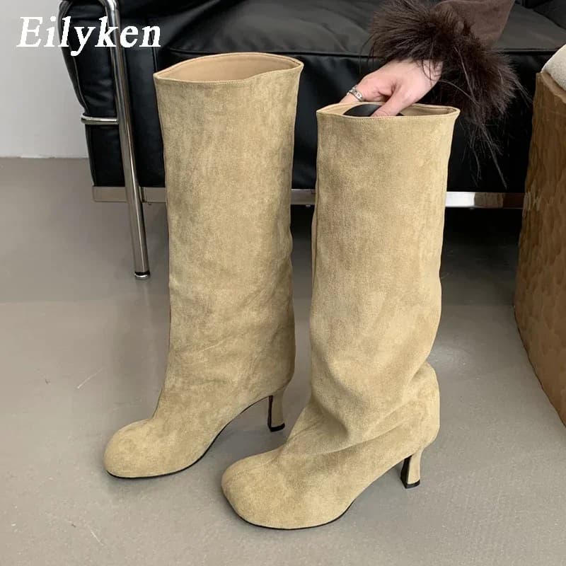 Eilyken Winter Street Style Round Toe Boots Women's Knee Boots Punk High Heels Women's Long Boots Zapatos De Mujer