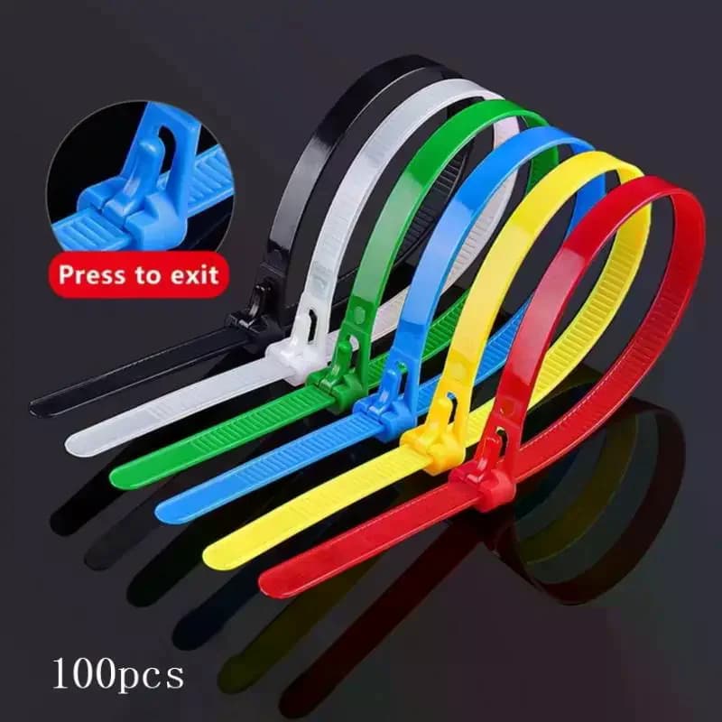 NUOVO Set da 100 Fascette per Cavi Staccabili in Plastica Colorata, Riutilizzabili, Fascette in Nylon a Strappo, Fascette a Zip per Cavi, Legature per Fili