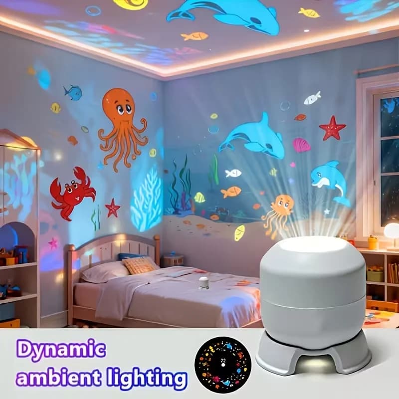 360 ° Effetto oceano dinamico con cielo stellato a LED rotante, luci notturne a LED per camere da letto, soggiorni e festività