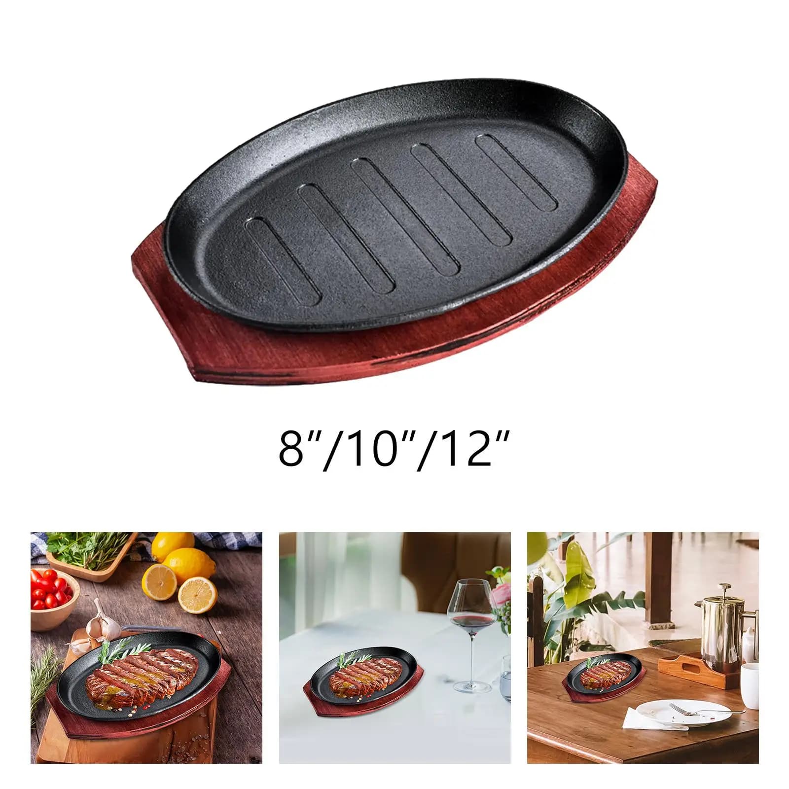 Plate for steaks, server plate, oval-shaped gratin plate for the house
