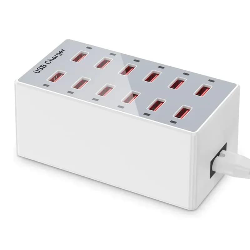 Stazione di ricarica USB Caricatore da muro USB da 12 porte da 60 W per dispositivi multipli Alimentazione di ricarica Caricatore USB Hub Blocco di ricarica Scrivania