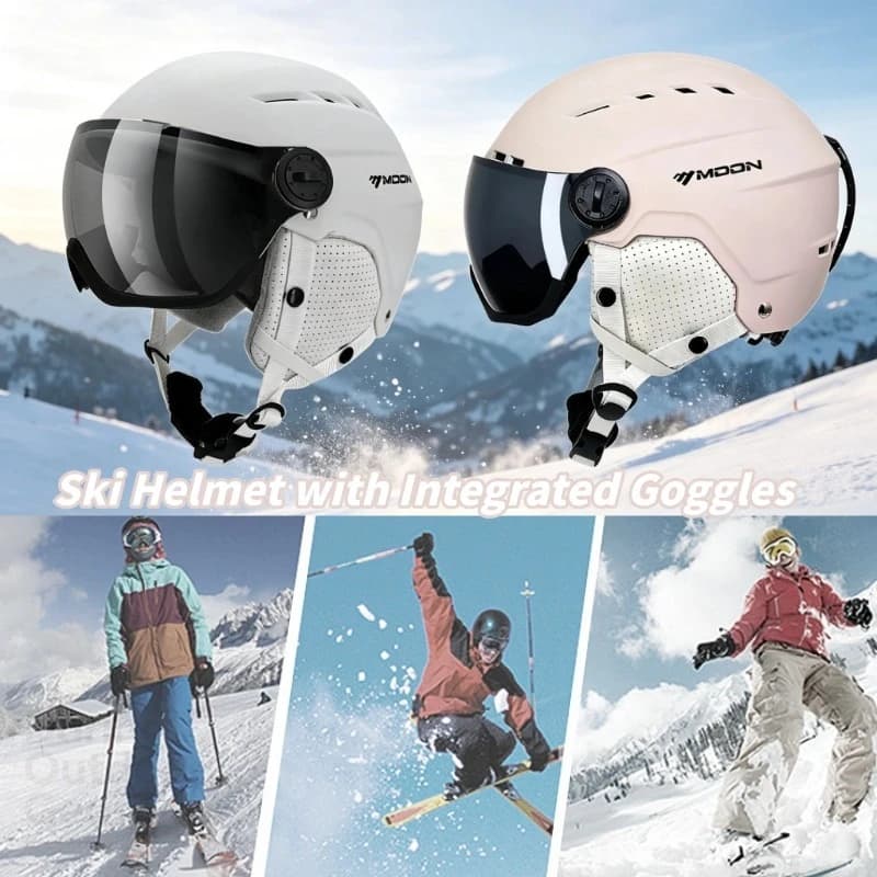 Ski Helmet with Integrated Goggles for Men Women Youth Snowboard Full Face Helmet Winter Sports Gear Adjustable Ventilation