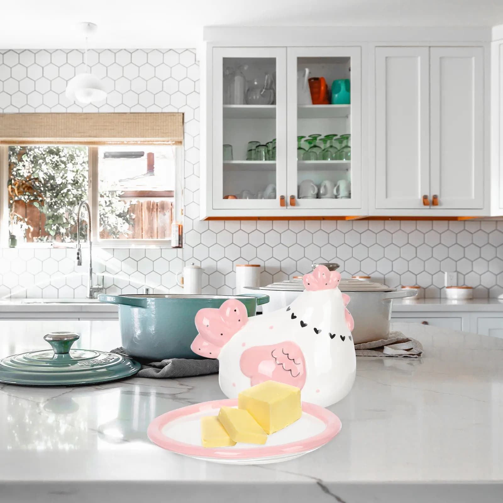 Contenitore per Burro in Ceramica a Forma di Pulcino, Ermetico, per Conservazione Alimenti in Cucina