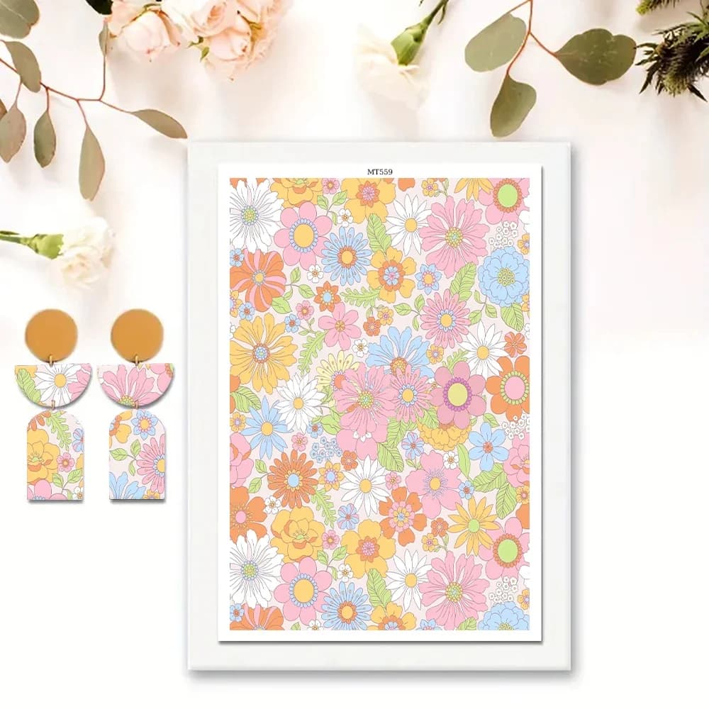 Colour Flowers Plant Painted Pattern Polymer Clay Watercolor Transfer Paper Earring Jewelry Pottery DIY Water-soluble Stickers