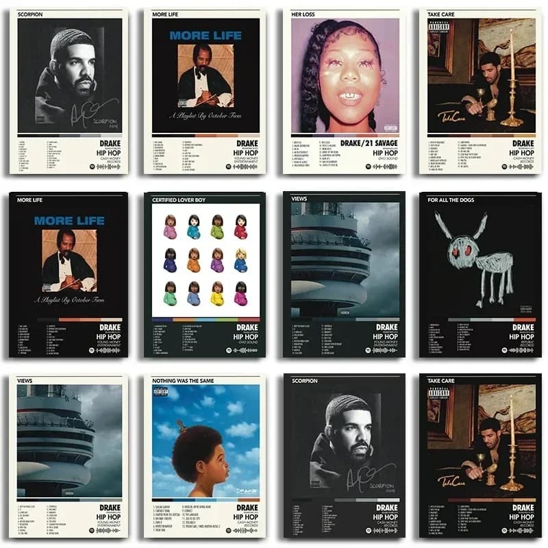 Music Cover Hip Hop Rapper Drake Poster For All The Dogs Album Tracklist Canvas Painting Print Wall Art Room Decor