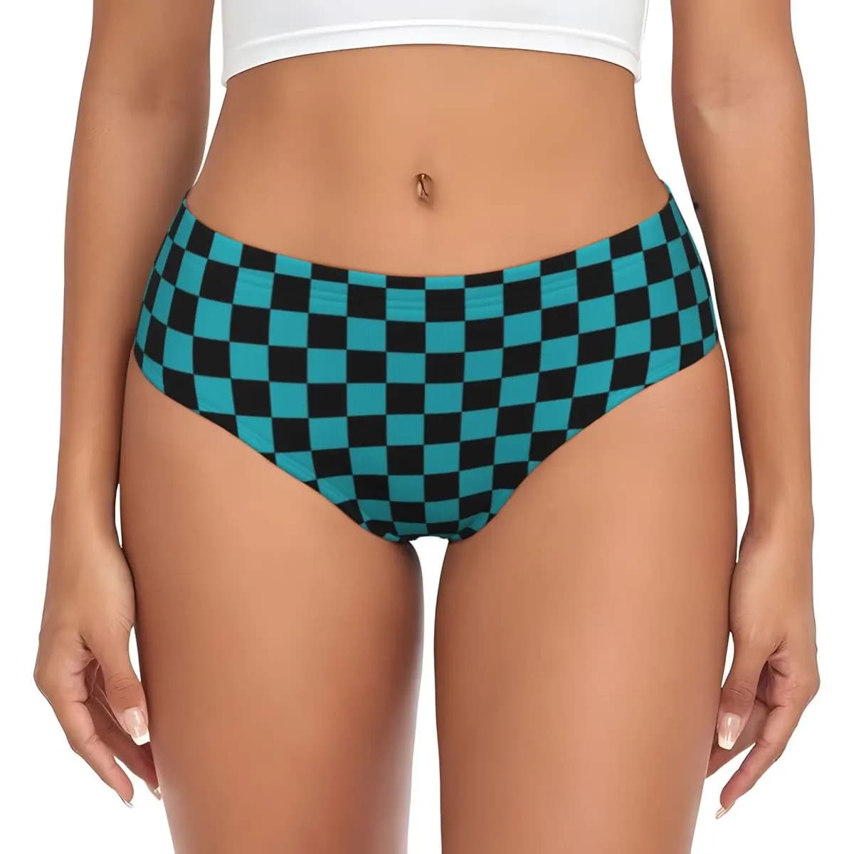 Custom square briefs with black and blue cyan pattern, comfortable woman's underwear, Valentine's Day gift.