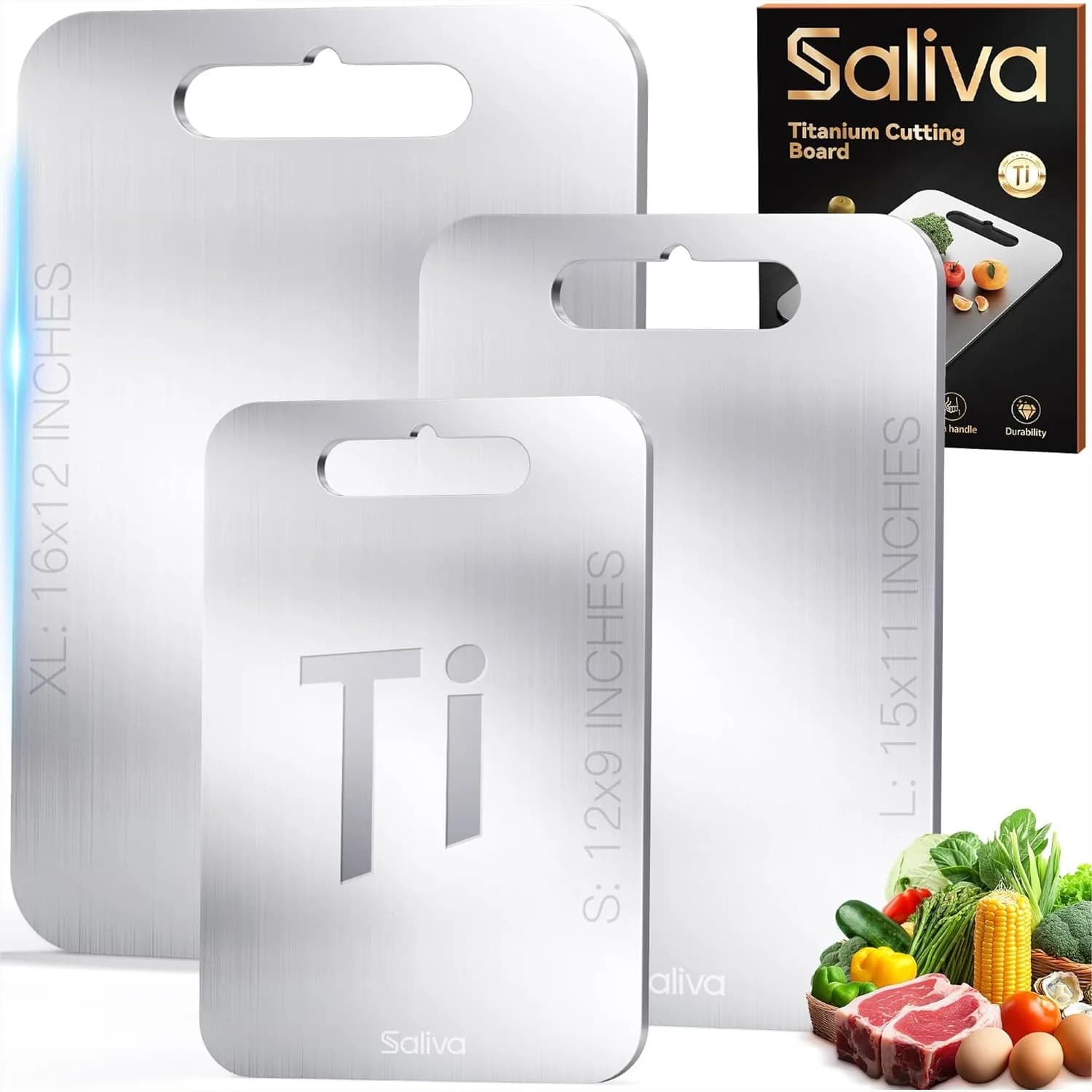 Set di 3 Taglieri in Titanio per Cucina, Taglieri a Doppio Lato per Carne, Lavabili in Lavastoviglie, Facili da Pulire, Misure S+M+L