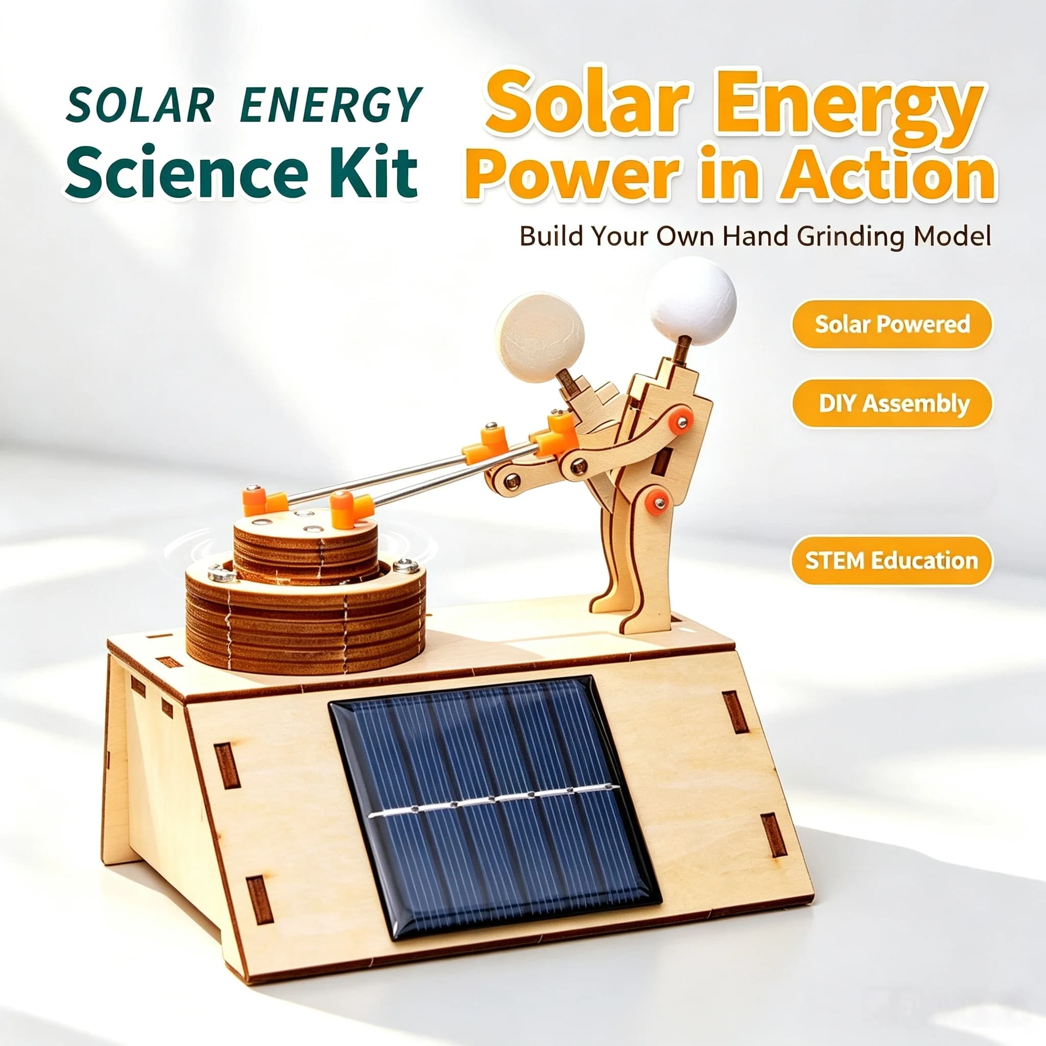 Solar Humanoid Push Grinding Mill Model, DIY Solar Energy Physics Puzzle Kit, STEM Tech Experiment Educational Teaching Kit