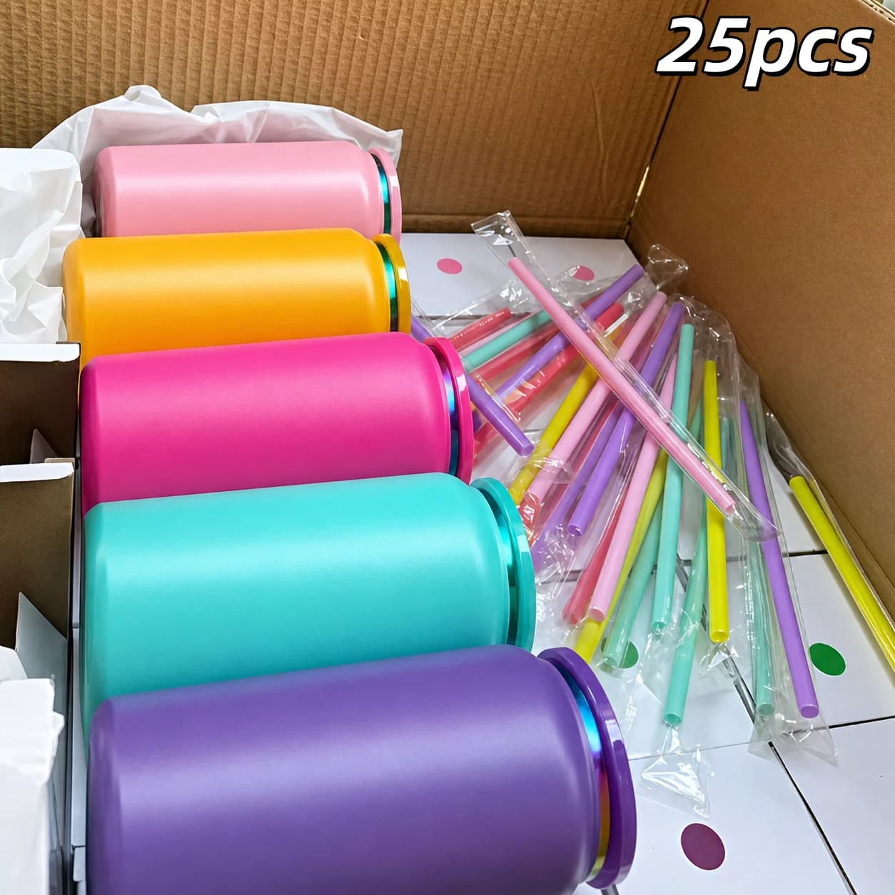 25PACK US Warehouse 16oz Rainbow Metal Tumbler with Lid & Straw, Insulated Coffee Mug for Laser Engraving, Gifts, Camping