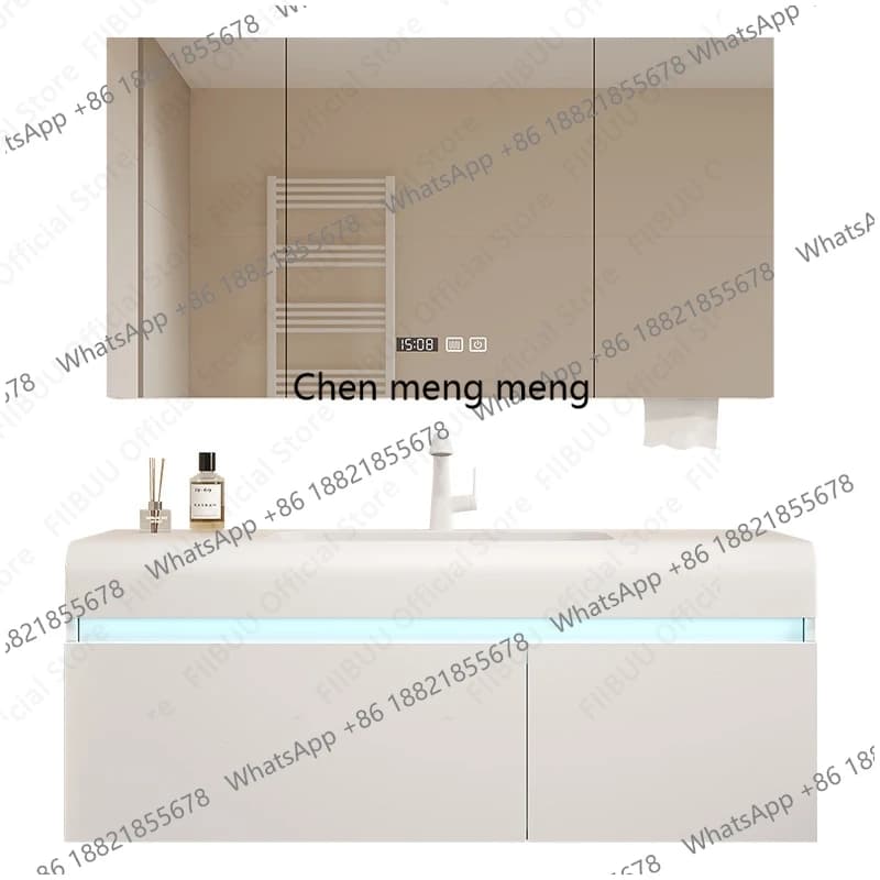 Wall Mounted Bathroom Vanity Integrated Sink Basin Set with Smart Mirror Cabinet Combo Large Capacity Storage for ModernBathroom