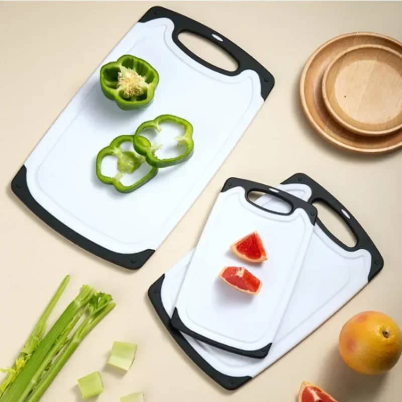 Utensili da cucina, set di tre taglieri in plastica PP per tagliare frutta e verdura, tagliere per carne approvato FDA.