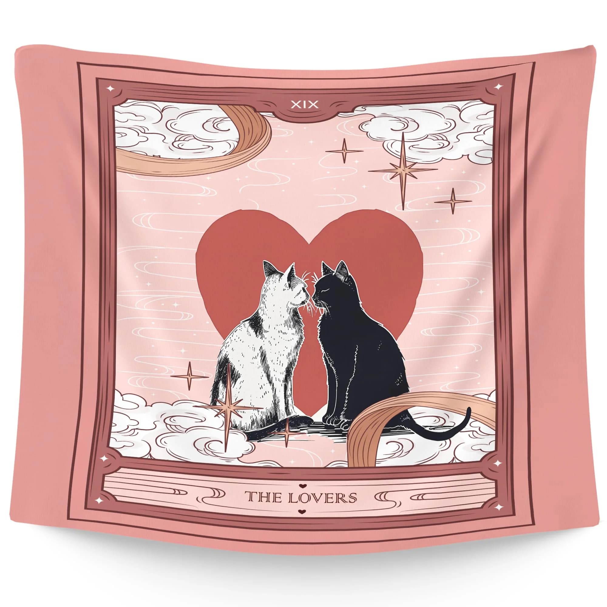 VIKAMA Tapestry con stampa dei Tarocchi degli Amanti, decorazione da parete con stampa di tigre rosa e floreale, tapestry in poliestere per la decorazione della camera da letto di coppia