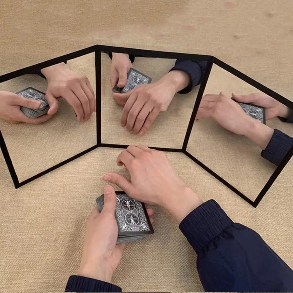 Specchio a 3 vie Sean Yang Specchio da pratica per carte Magic Gimmick Illusion Trucchi magici Accessorio Palcoscenico Mago professionale Pad