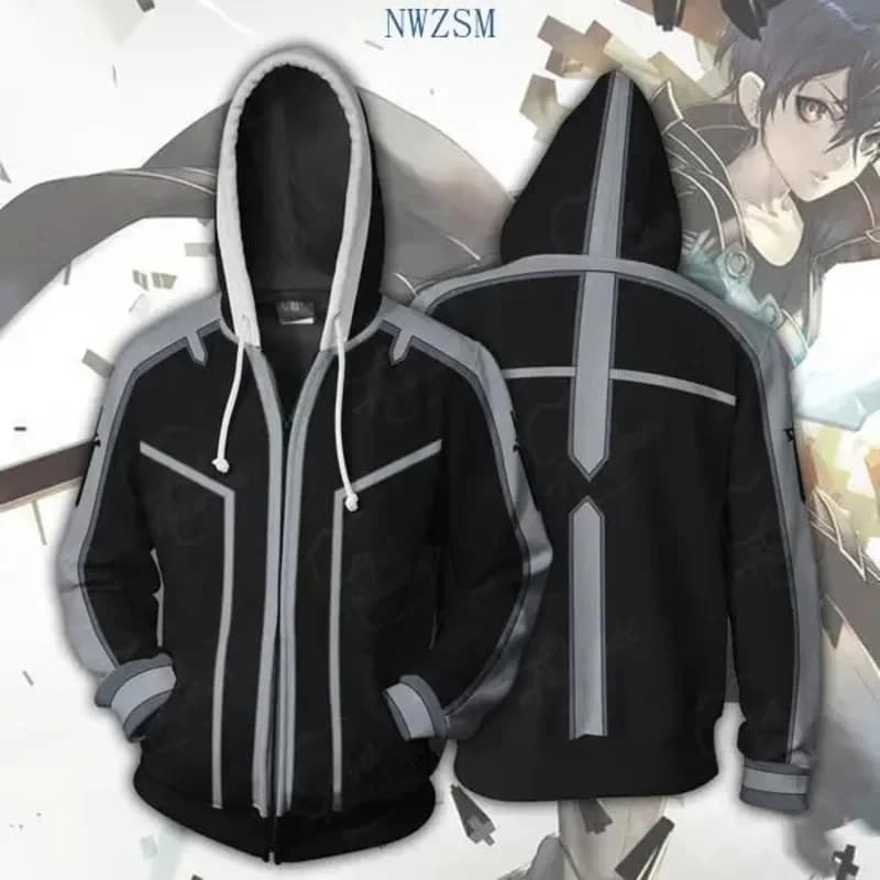Nuovo Costume di Halloween per Cosplay SAO Sword Art Online Kirito Asuna, Felpa con Cappuccio 3D con Zip, Manica Lunga, Felpa Anime Oversize per Uomo H2026 ★