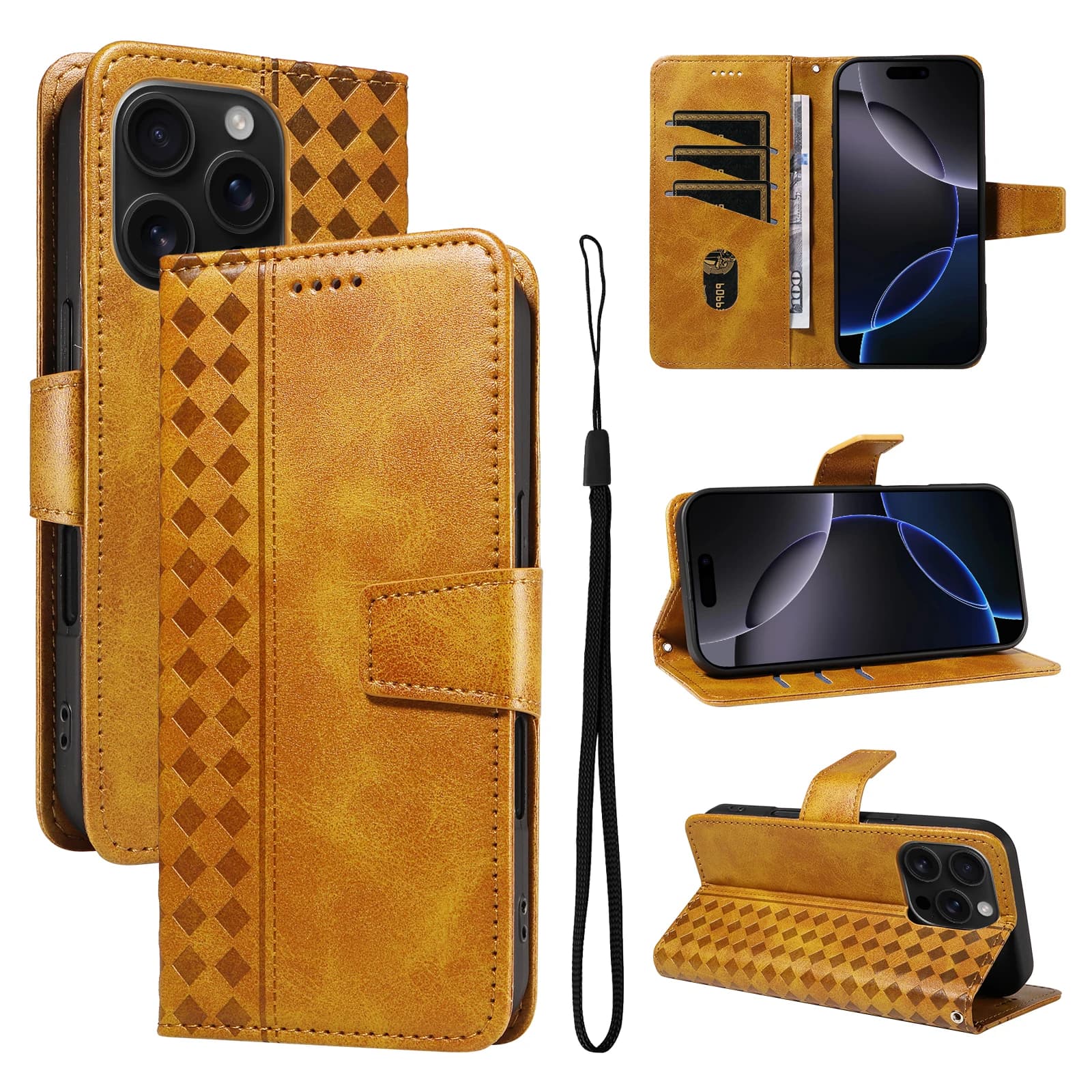 Custodia a libro in pelle con cordino da polso RFID e 3 slot per carte, anti-caduta, per OPPO A60 A58 A57 A55 A54 A38 A40 A36 A18 A17 A16 A9 A5