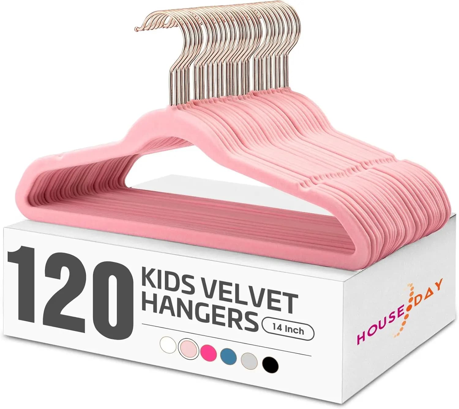 Confezione da 120 grucce per bambini in velluto, grucce sottili per armadio per bambini antiscivolo da 14 pollici per vestiti per bambini in rosa cipria