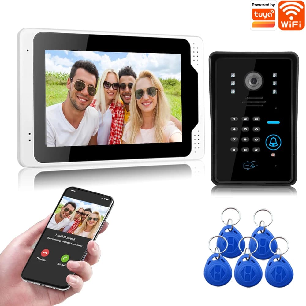 Tuya Smart Home IP WIFI/Videocitofono cablato Videocitofono per appartamento Videocamera 1080P Visione notturna con sblocco password RFID