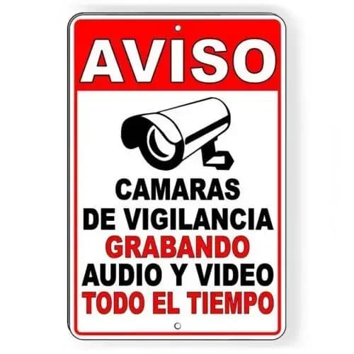 Warning Sign Spanish Aviso 24 Hour AUDIO Video Surveillance Camera Metal Tin Sign Modern Warn Plaque Decor for House Door Sign