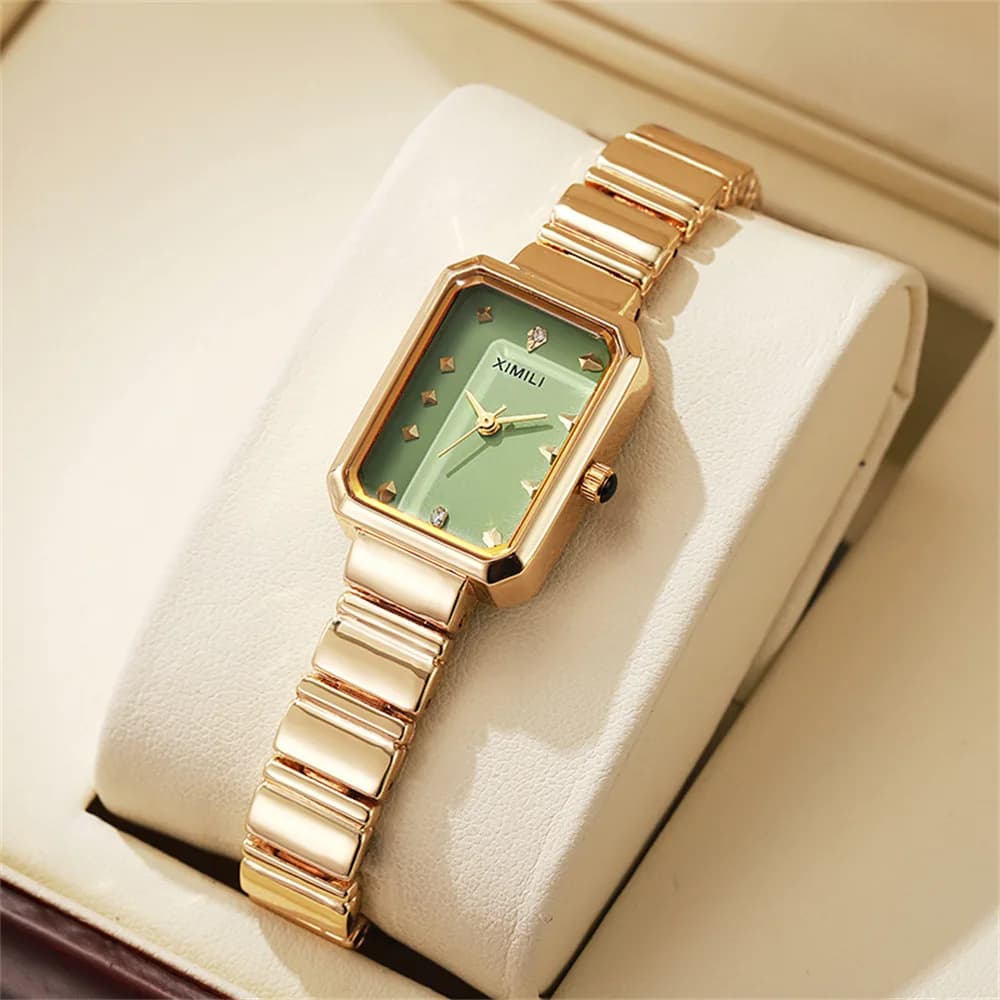 Ladies square watch in gold simple Korean version student fashion stainless steel bracelet quartz watch gift