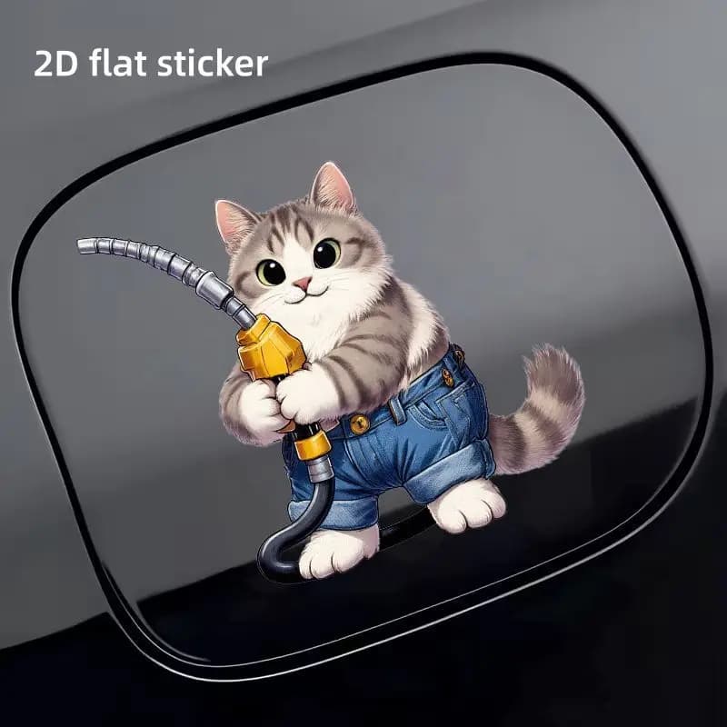 Adesivo per Tappo Carburante Auto a Forma di Gatto Grigio Grasso e Carino, Impermeabile, Autoadesivo, Decorazione Cartoon per Carrozzeria Auto e Serbatoio Moto