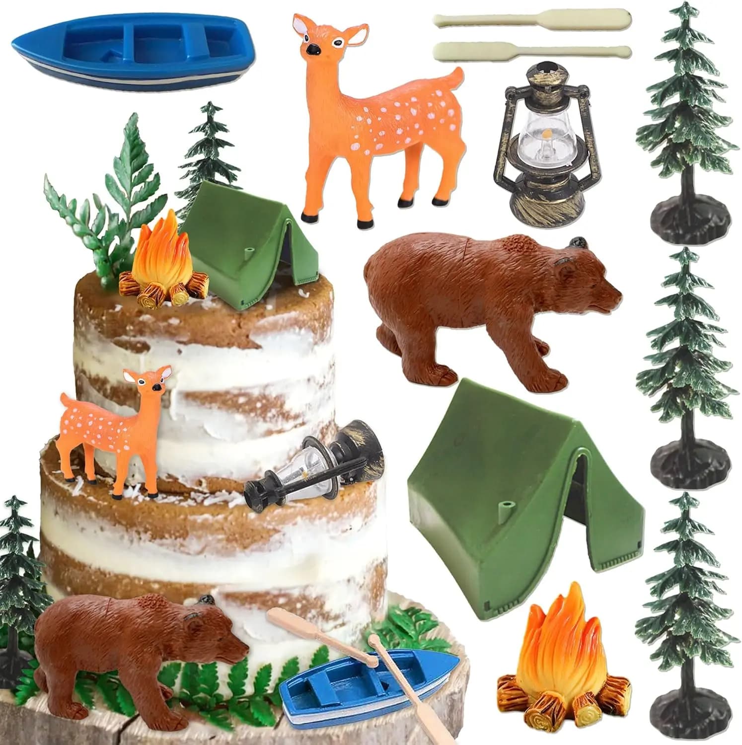 Camp Theme Cupcake Decorations: Tree, Bear, Tent - Topper for Cupcake and Cake Decorations for Theme Holiday Camping