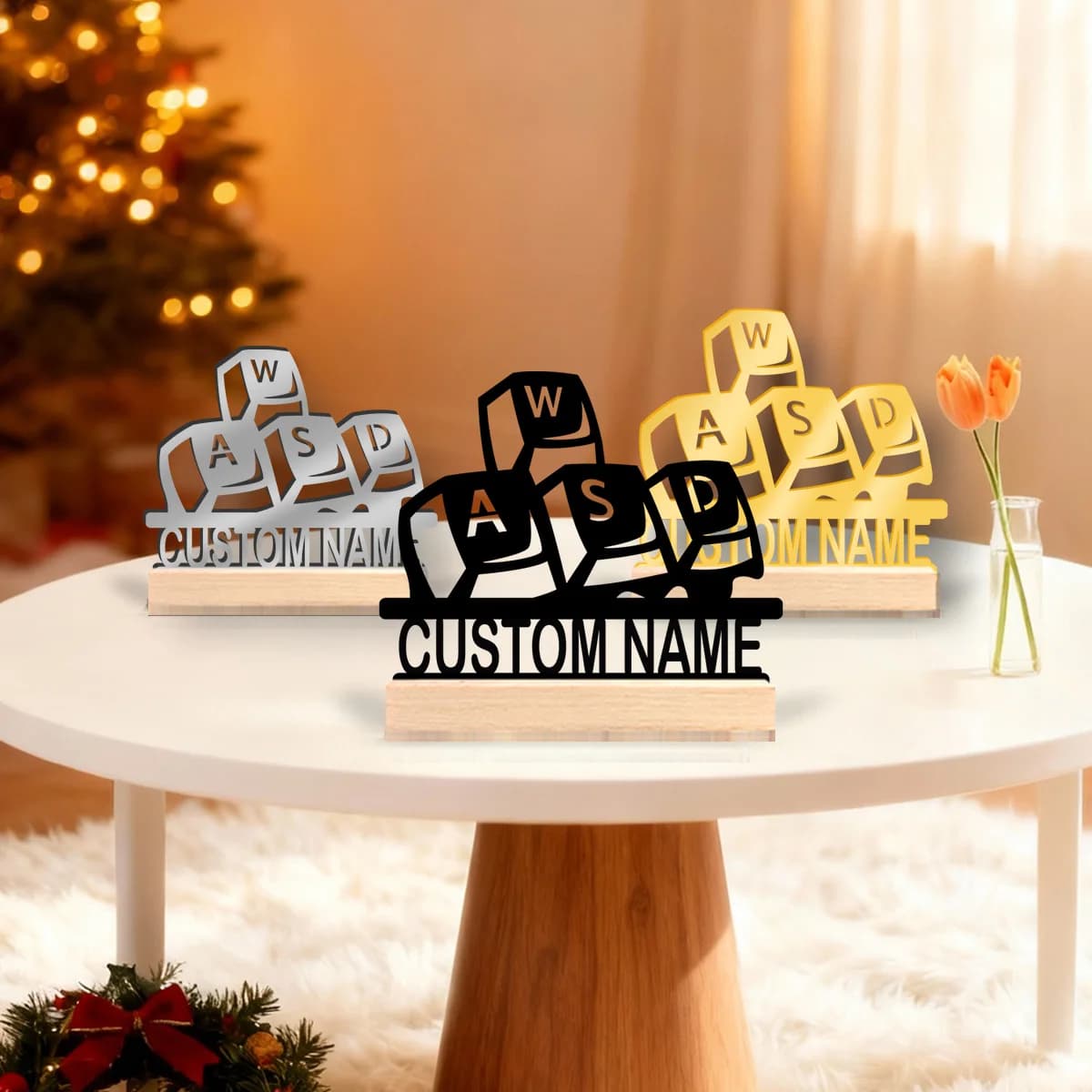 1pc Interesting Desktop Metal Statues Customizable Name Equipped with Wooden Base New Home Gift for Friends,Decorative Ornaments