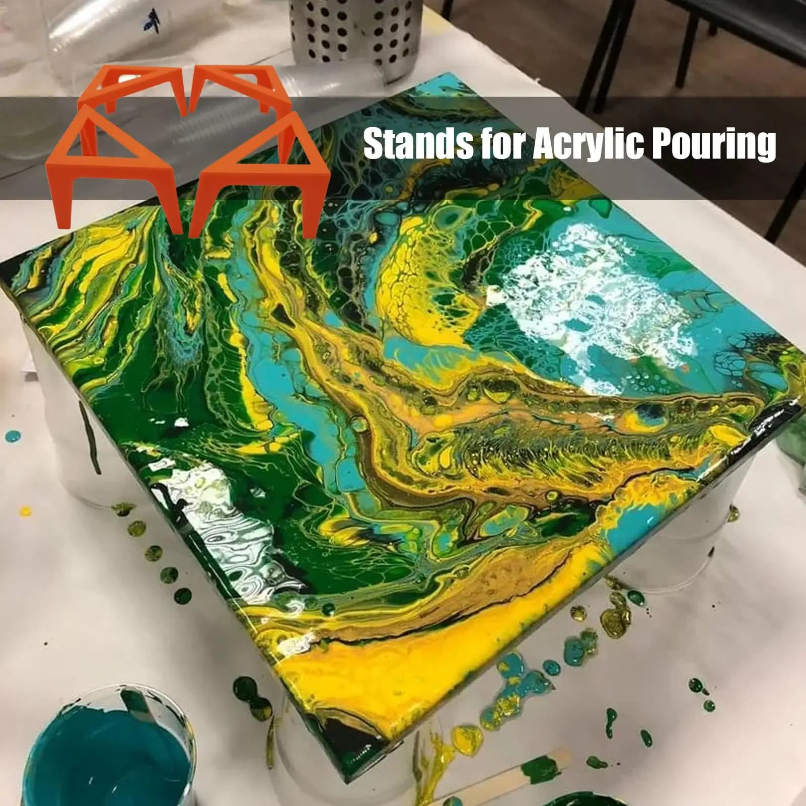 4pcs Triangle Canvas Stands For Paint Pouring Sturdy Acrylic Painting Risers Supports Elevated Canvas Holder For Drying Display