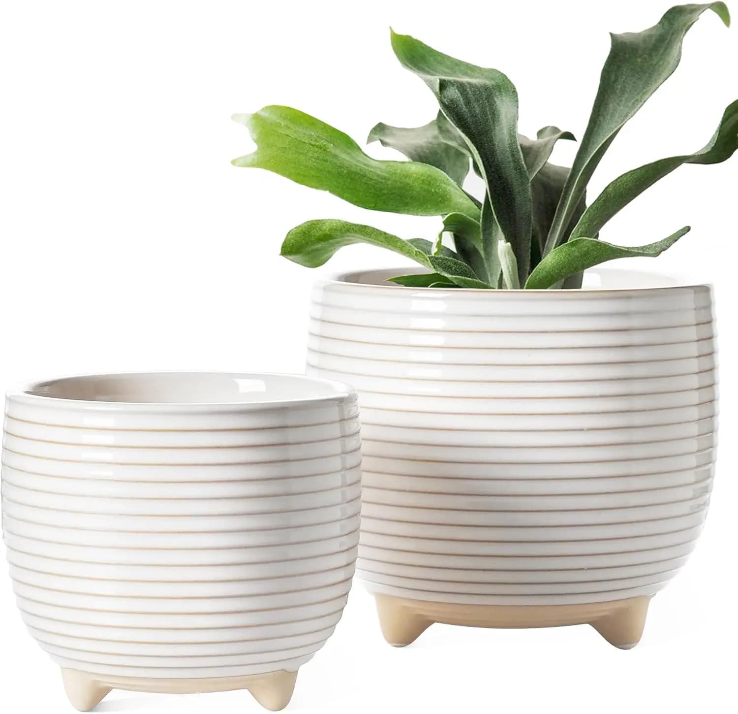 Vasi in Ceramica con Drenaggio, 5.1 e 6.4 Pollici, Vasi Moderni per Fiori per Casa e Ufficio, Fioriere da Interno Bianche con Smalto Reattivo