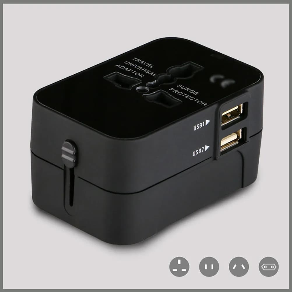 Adattatore da Viaggio Universale con Doppia Porta USB Compatibile con EU, US, UK per Cellulari e Computer Tutto in Uno