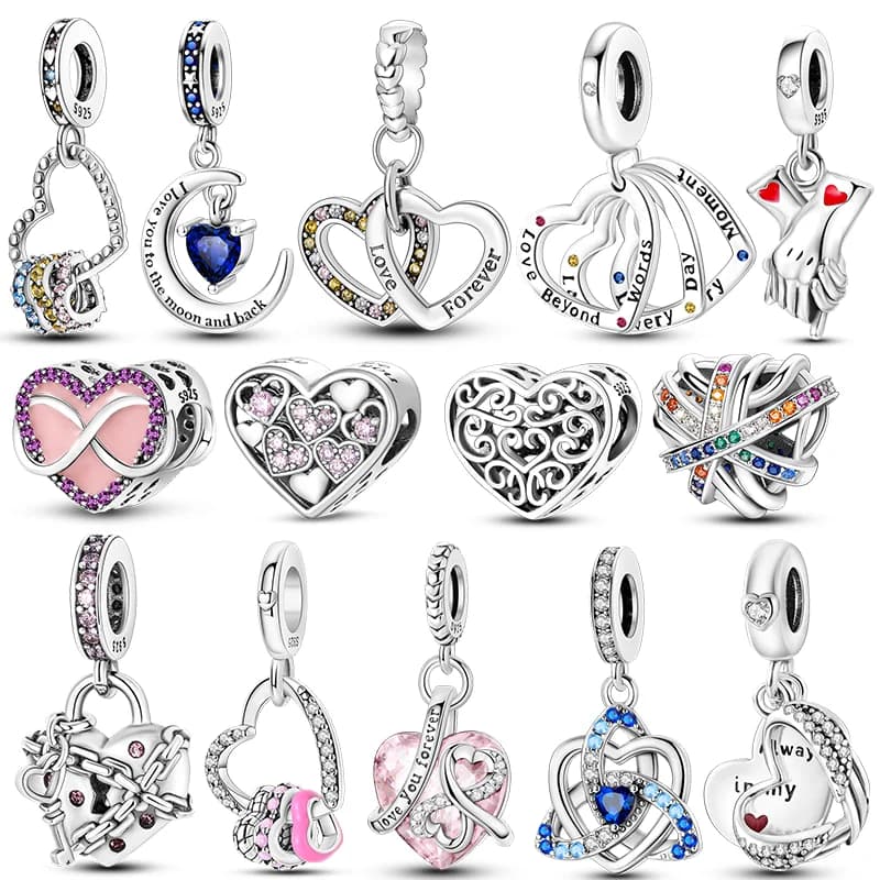 Perline con ciondoli in argento sterling 925 a forma di cuore Pendenti con amore eterno adatti per braccialetti con ciondoli per gioielli fai da te