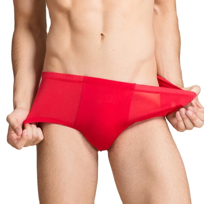 Men's Boxers 100% Pure Silk U Cutting Antibacterial Men Solid Comfortable Sexy Underpants Middle Waist Male Underwear