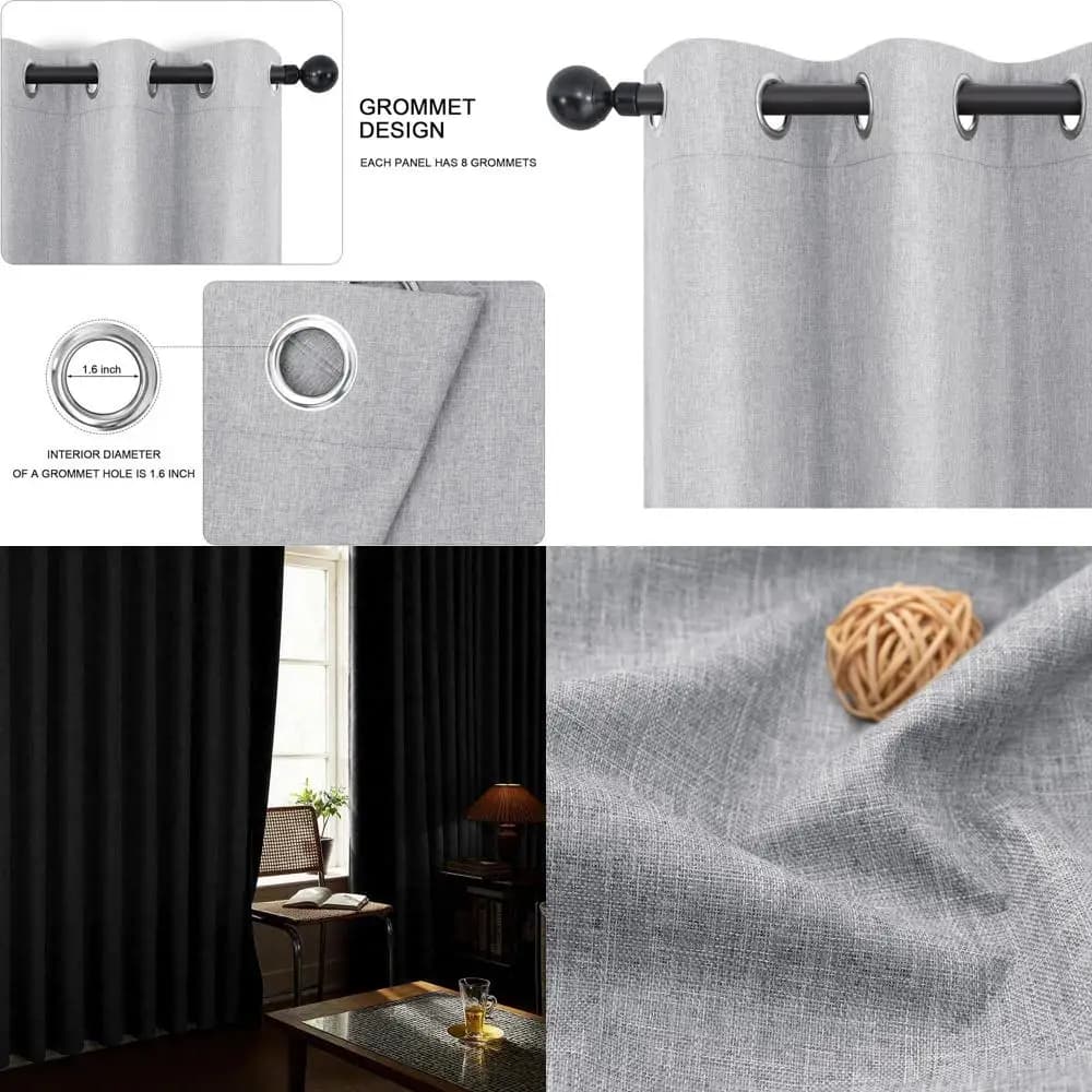 Tende Oscuranti in Lino Grigio Argento Chiaro, Lunghezza 274 cm, Set da 2 Pannelli per Camere da Letto e Soggiorni, Oscuramento Totale al 100% con Occhielli