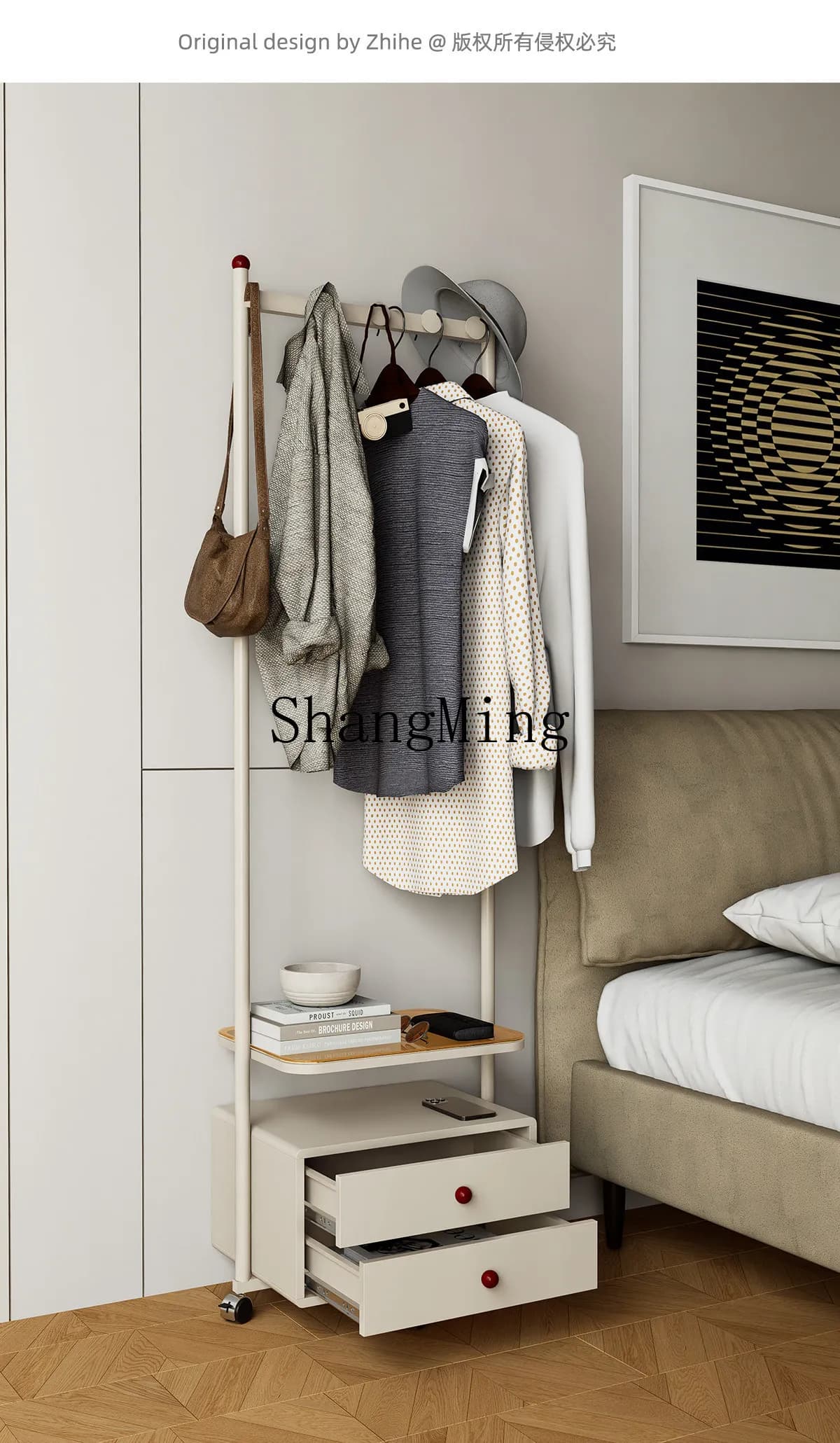 ZYY Refined Floor-to-ceiling hanger for bedroom, with integrated clothes hangers for bedside table, metal, for domestic use, removable, with container