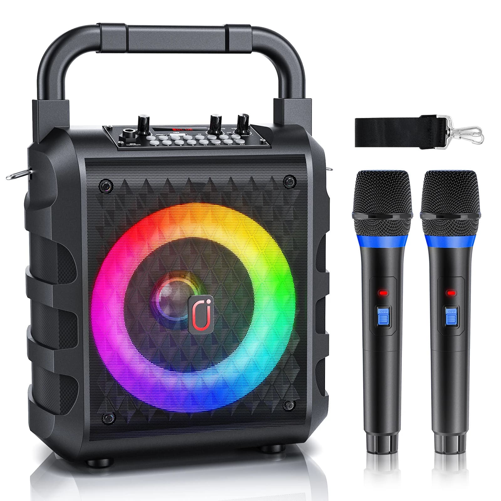 Macchina per karaoke con 2 microfoni wireless, 【Subwoofer 20W da 6,5" aggiornato 2025】Altoparlante karaoke Bluetooth portatile con sistema PA