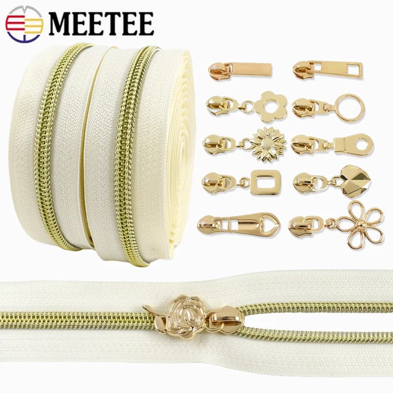 2/5/10 Metri 5 # Cerniera in nylon con cursori dorati, rotolo di cerniere per borse, abbigliamento, decorazioni, kit di riparazione cerniere, accessori per cucito fai da te