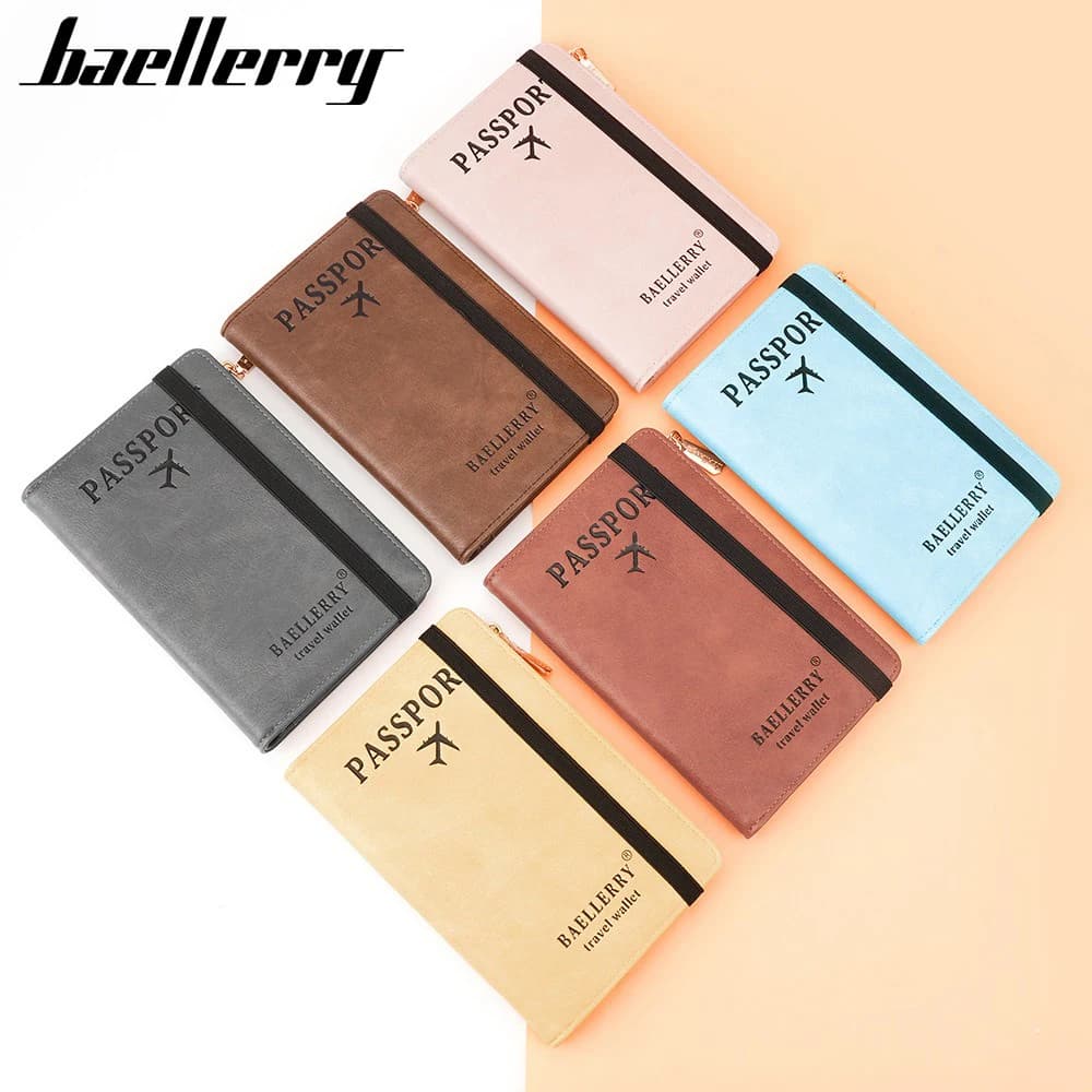 Baellerry Porta passaporto con blocco RFID, Portafoglio da viaggio con cerniera per uomo donna, Organizzatore di documenti antifurto