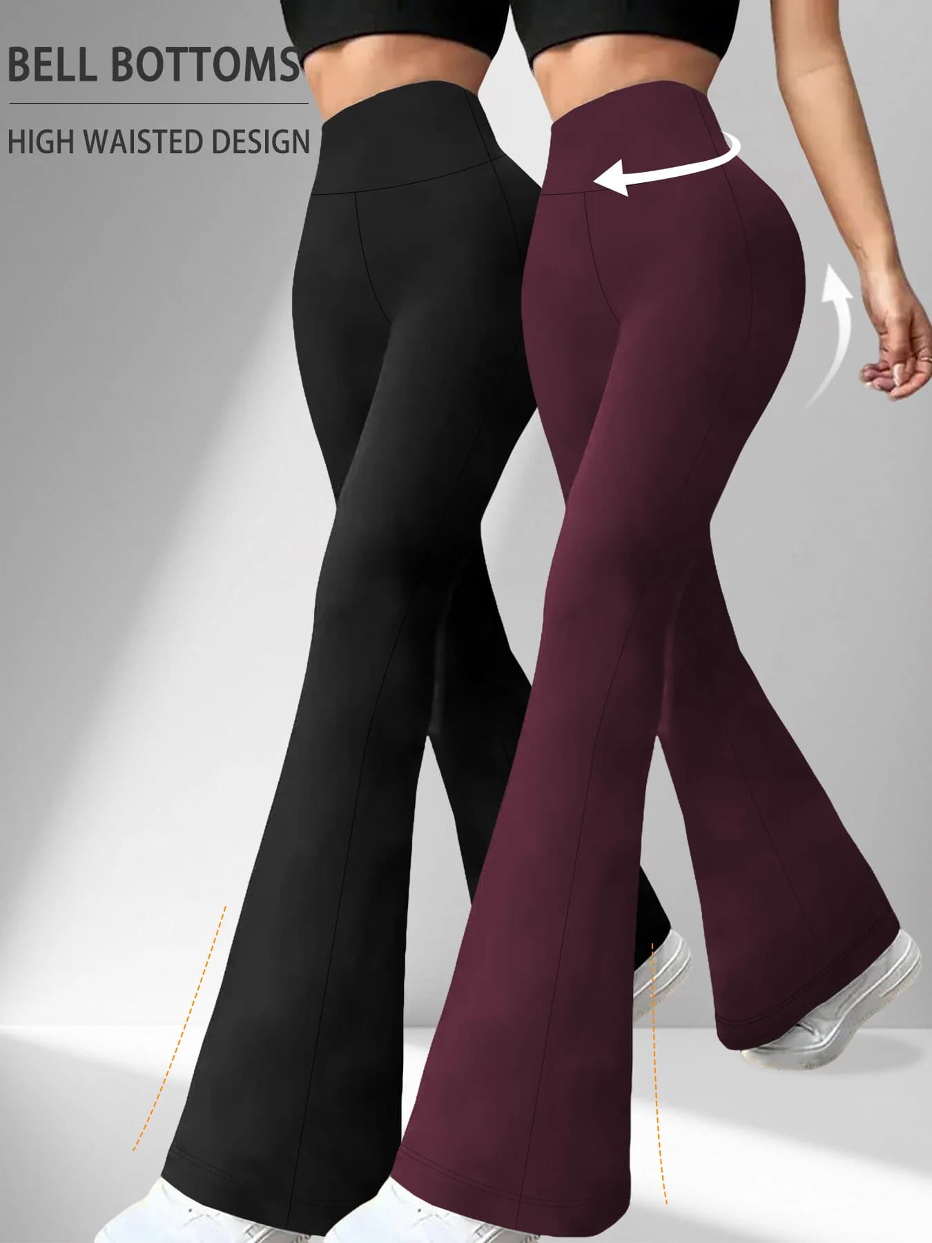 2 Pack Plus Size Women's Super Soft High Waisted Flare Pants, Leggings Tummy Control Soft Bootleg Bell Bottoms Running