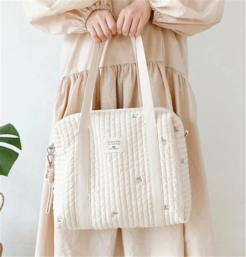 Borsa Organizer per Passeggino con Ricamo, Borsa Portatile con Cerniera per Pannolini e Accessori per Neonati