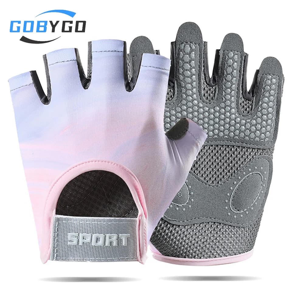 Fitness Gloves GOBYGO, half fingers, breathable, anti-slip, for gym, cycling, spinning, light, with ventilated palm, protection for hands