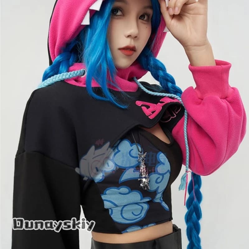 Dunayskiy@Jinx Arcane Felpa con cappuccio Costume cosplay Gioco autentico Replica Anime Outfit Vacanza Edizione speciale Capelli blu Halloween