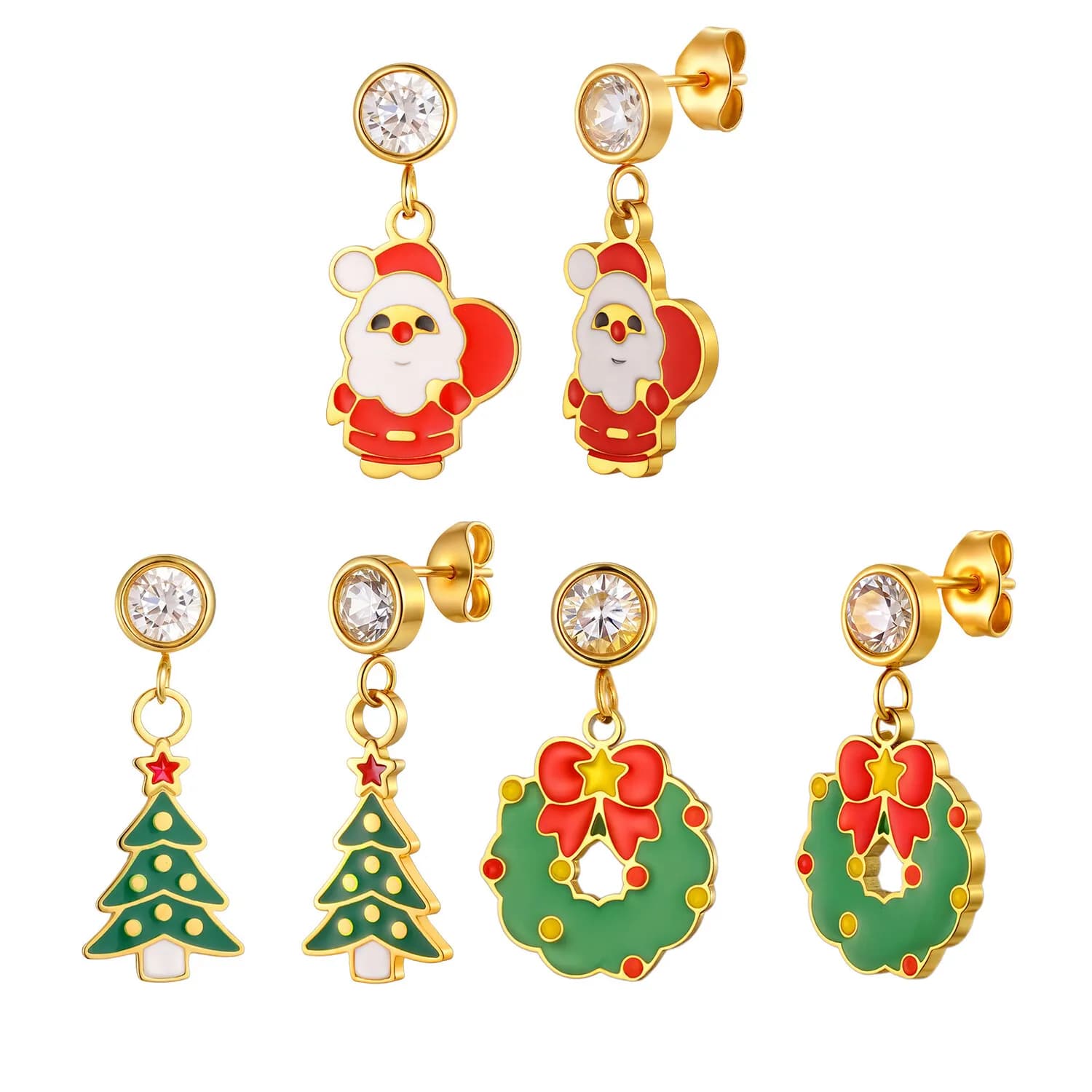 Orecchini natalizi da donna, orecchini pendenti con albero di Natale di Babbo Natale, gioielli natalizi con zirconi ipoallergenici