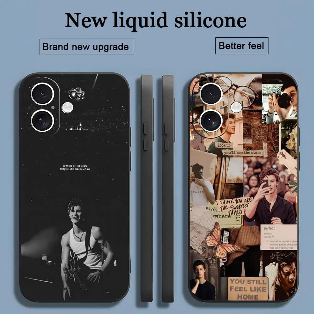 Cover Morbida Antiurto Nera per iPhone 17 16 15 14 13 12 11 X XR XS 8 Plus Mini Pro Max con Stampa Singer Shawn Mendes