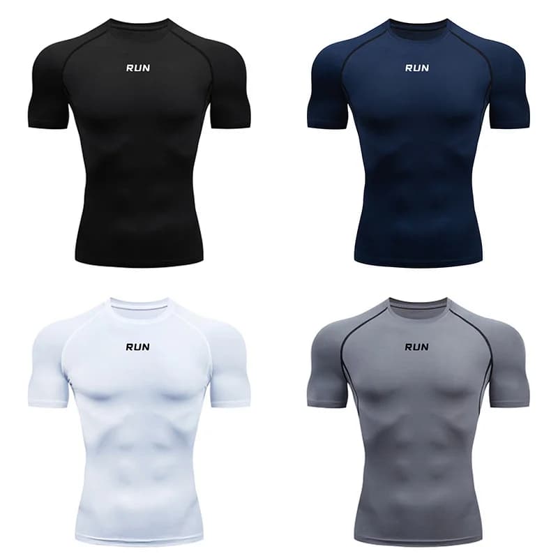 Maglietta a Compressione da Uomo per Bodybuilding, Abbigliamento Sportivo a Manica Corta ad Asciugatura Rapida, T-shirt per Palestra e Corsa
