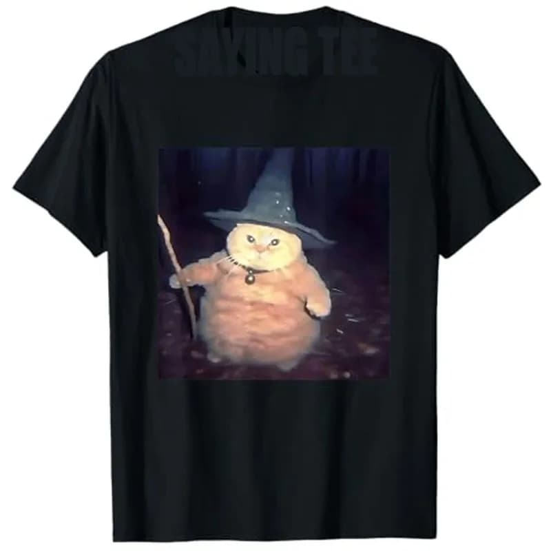 Wizard Cat Weird Funny Halloween Cat Woman T-Shirt Humor Fashion Cute Kitty Graphic Printed Short Sleeve Blouses Cool Clothing