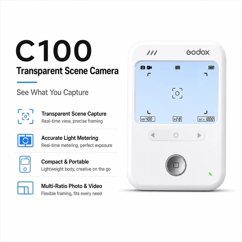 Retro CCD Digital Camera Godox C100 Transparent Viewfinder Portable Vlog Selfie Camera Pocket Camera For Daily Travel Recording